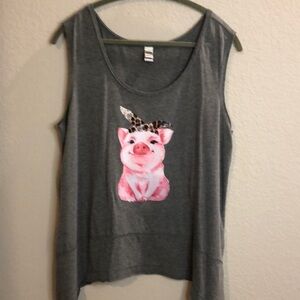 Kavio sleeveless TopSz XL women pig cute country farm chic gray leopard bandana